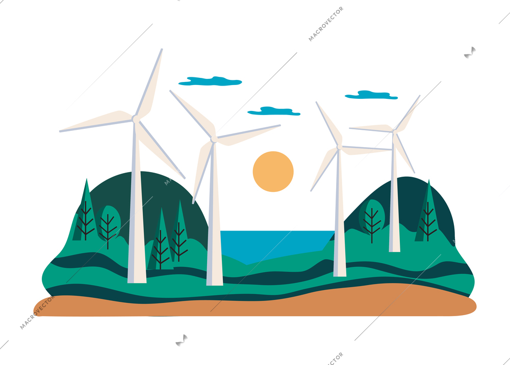 Natural environmental land resources composition with flat landscape on blank background vector illustration