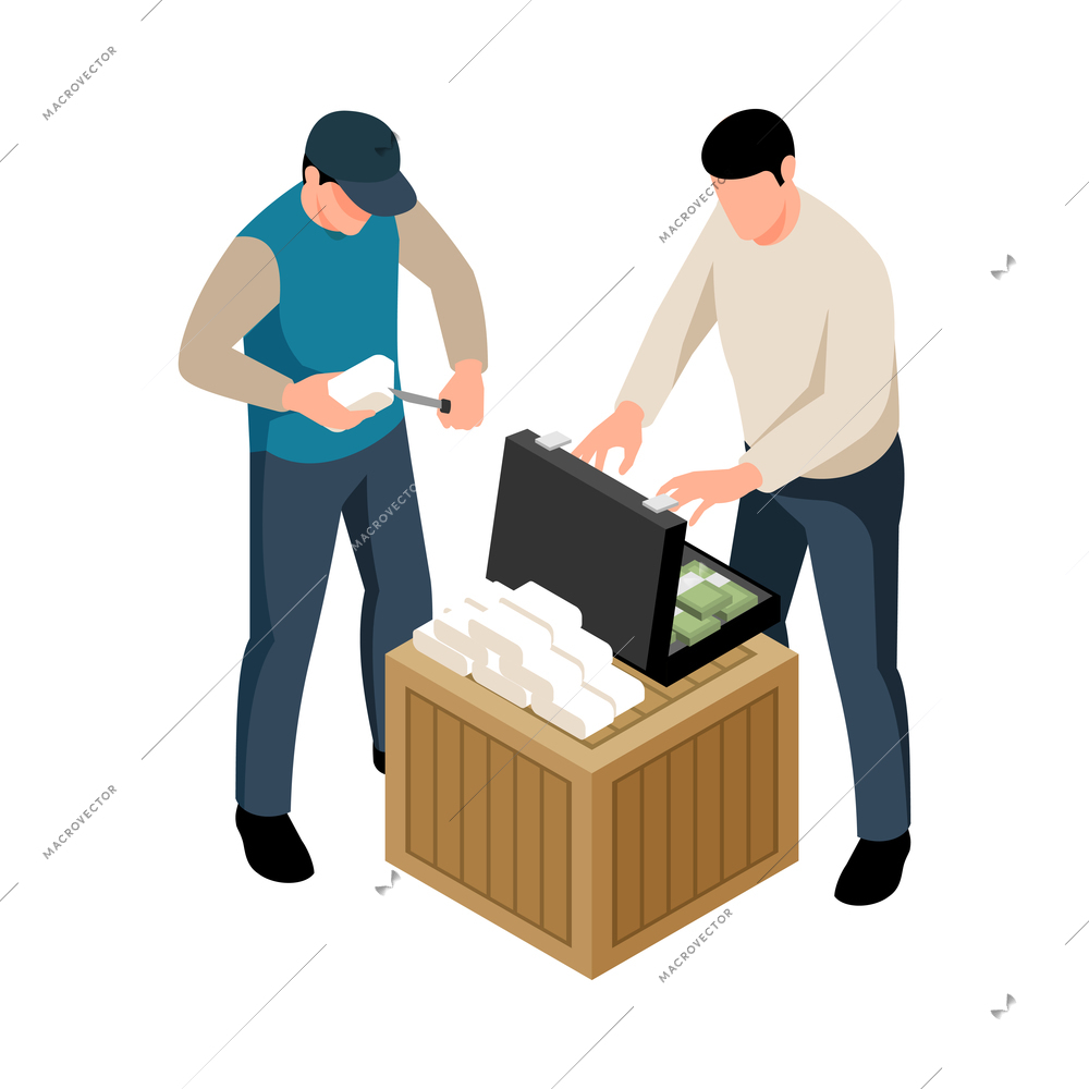 Isometric criminal composition with isolated human characters on blank background vector illustration