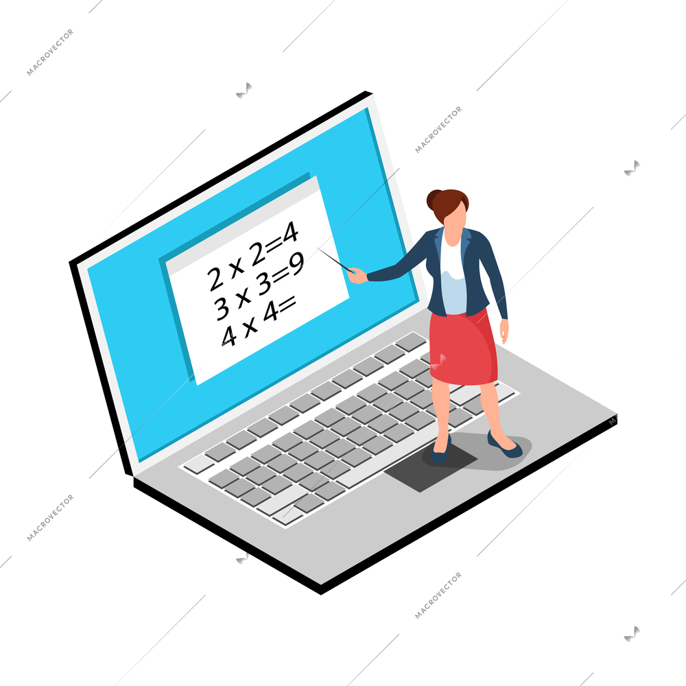 Isometric family homeschooling education learn online study composition with isolated image on blank background vector illustration