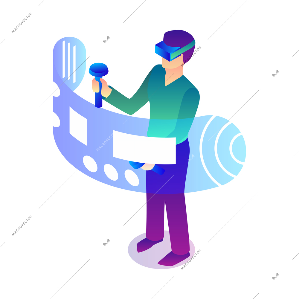 Isometric virtual reality composition of isolated human characters in augmented reality on blank background vector illustration