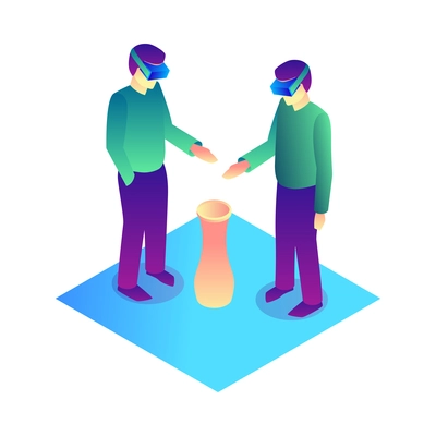 Isometric virtual reality composition of isolated human characters in augmented reality on blank background vector illustration