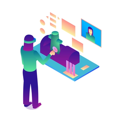 Isometric virtual reality composition of isolated human characters in augmented reality on blank background vector illustration