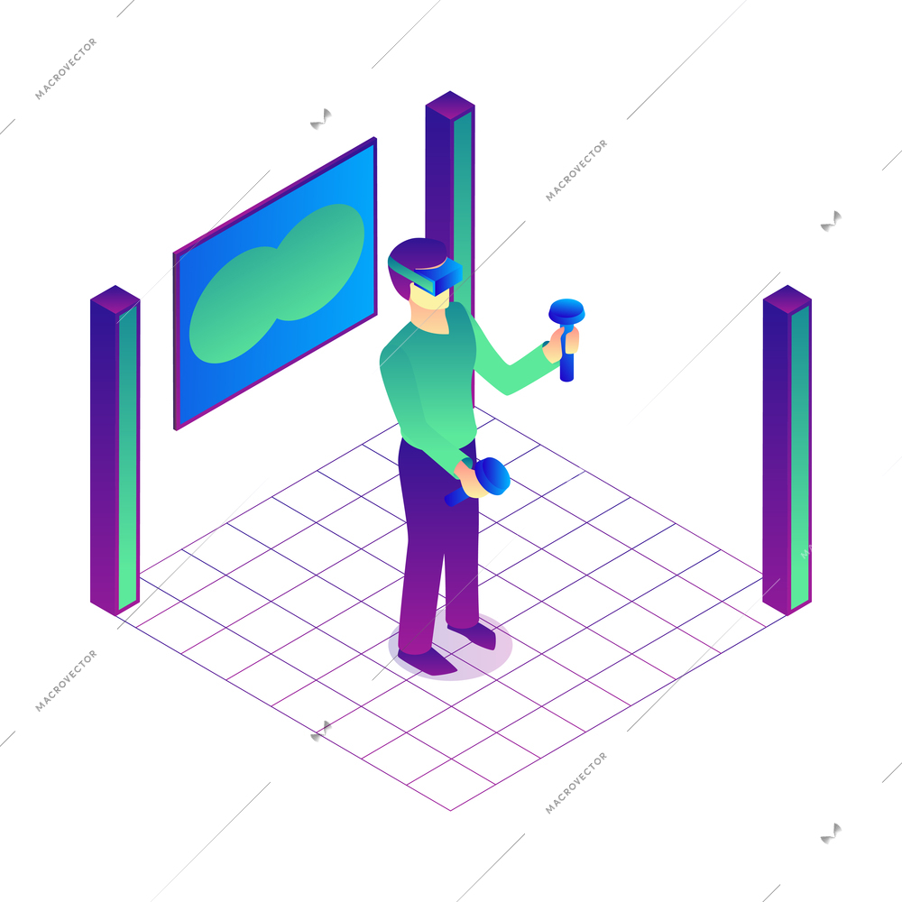 Isometric virtual reality composition of isolated human characters in augmented reality on blank background vector illustration