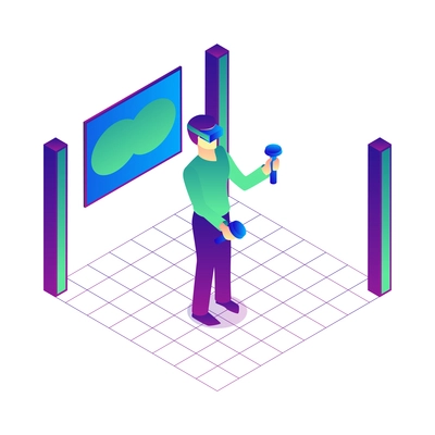 Isometric virtual reality composition of isolated human characters in augmented reality on blank background vector illustration