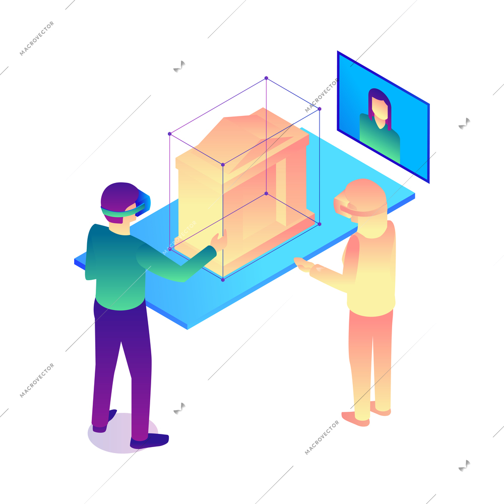 Isometric virtual reality composition of isolated human characters in augmented reality on blank background vector illustration