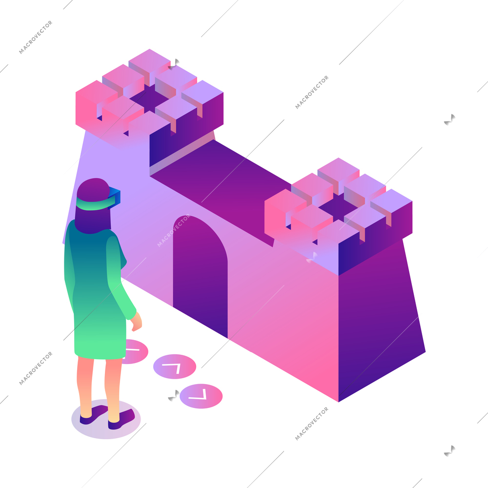 Isometric virtual reality composition of isolated human characters in augmented reality on blank background vector illustration