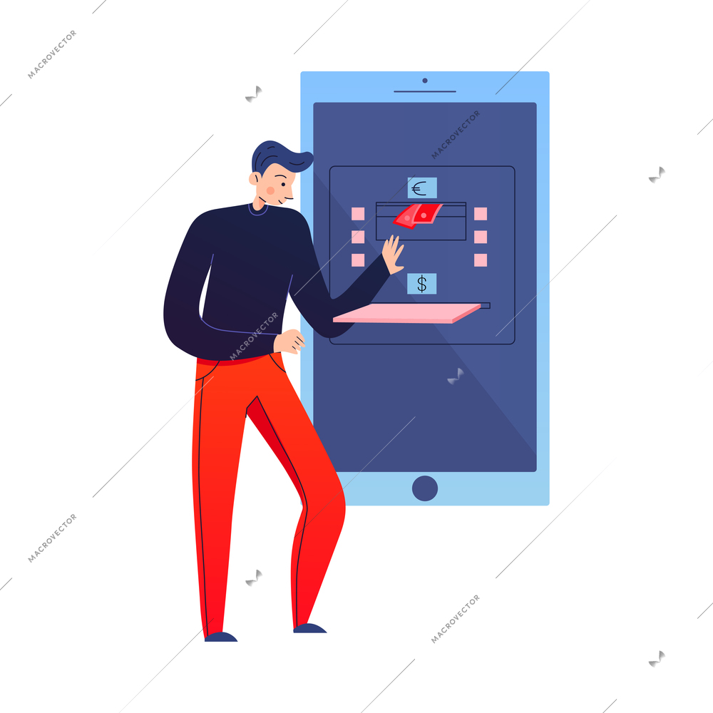 Mobile banking composition with flat human character using smartphone application isolated vector illustration