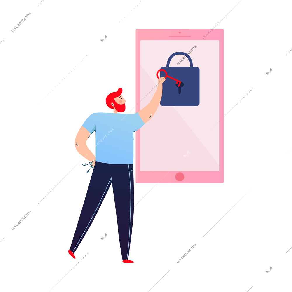 Mobile banking composition with flat human character using smartphone application isolated vector illustration