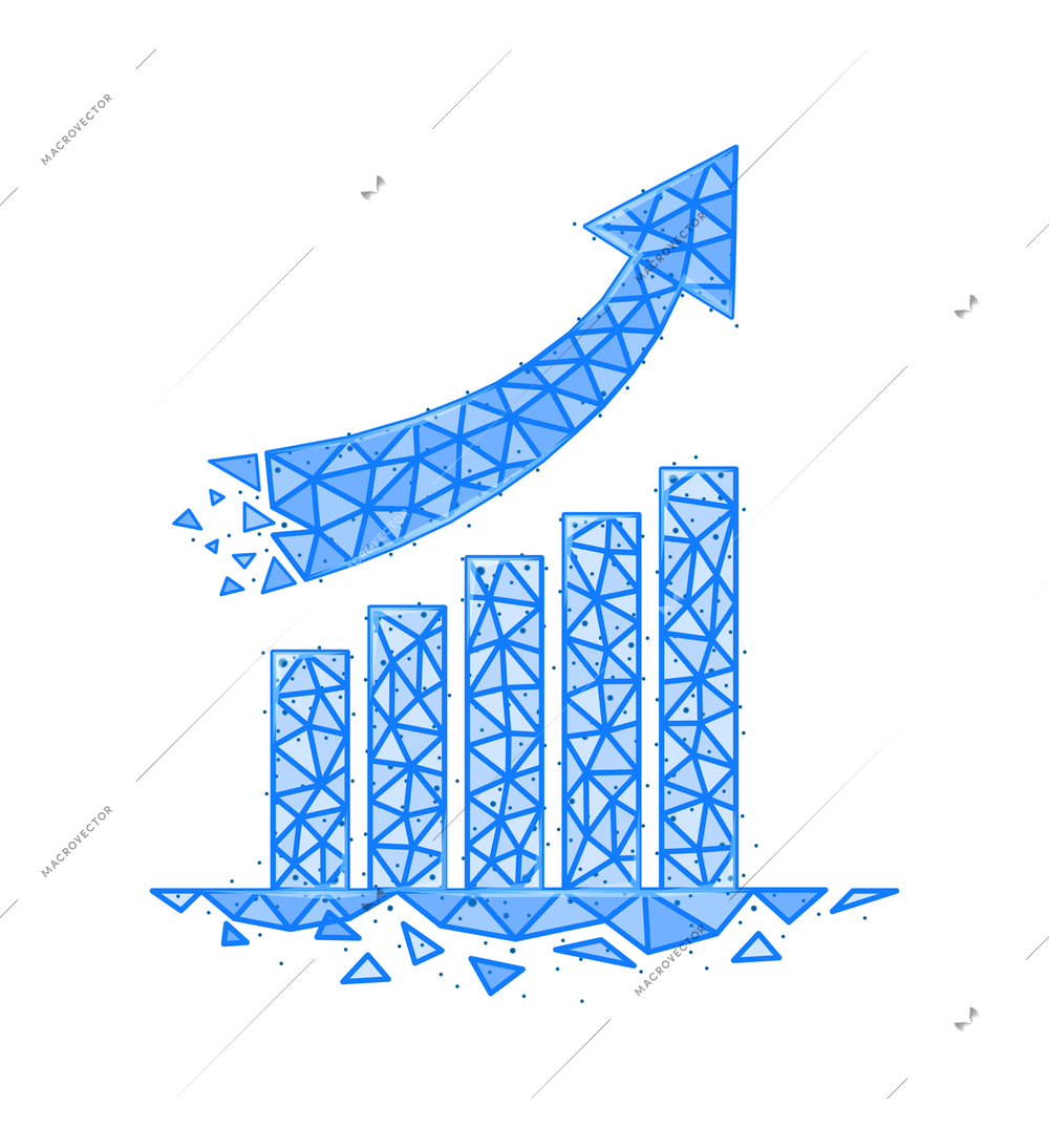 Polygonal wireframe business strategy composition with isolated object particles and geometric figures vector illustration