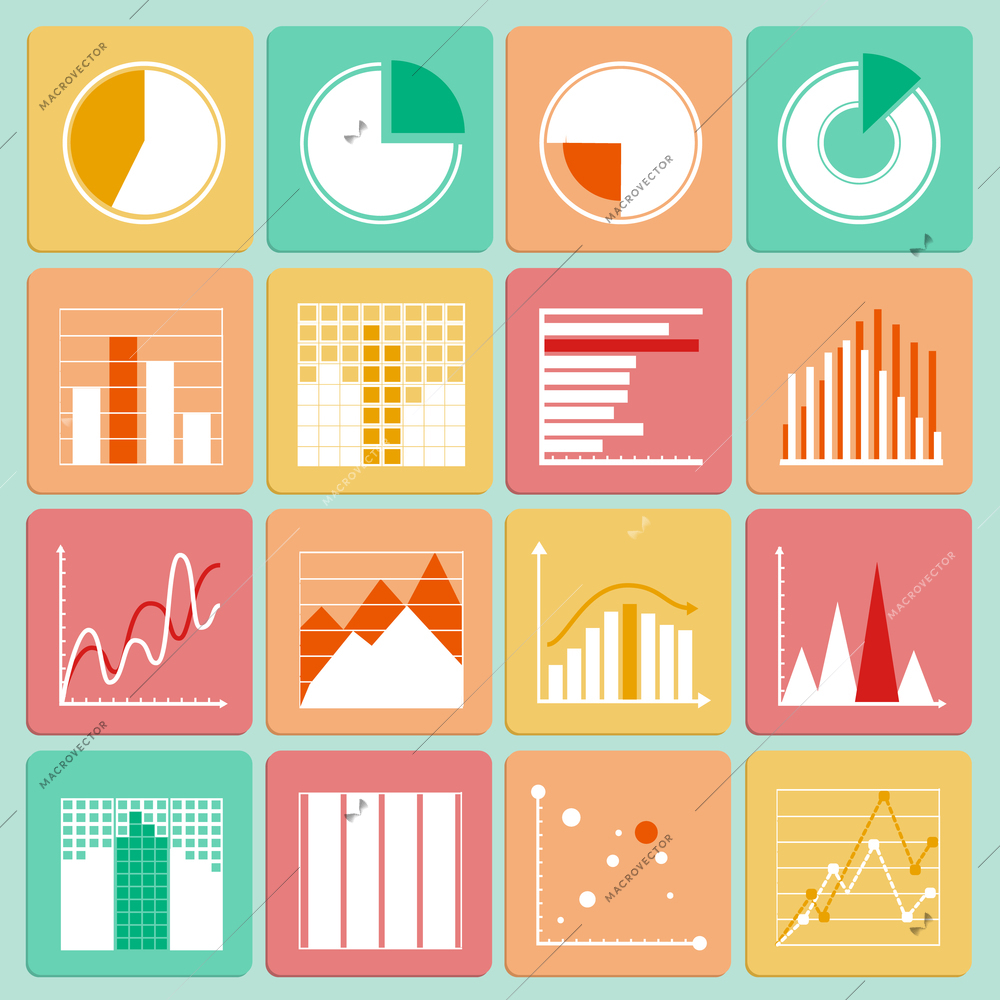 Icons set of business presentation charts graphs and infographic elements isolated vector illustration