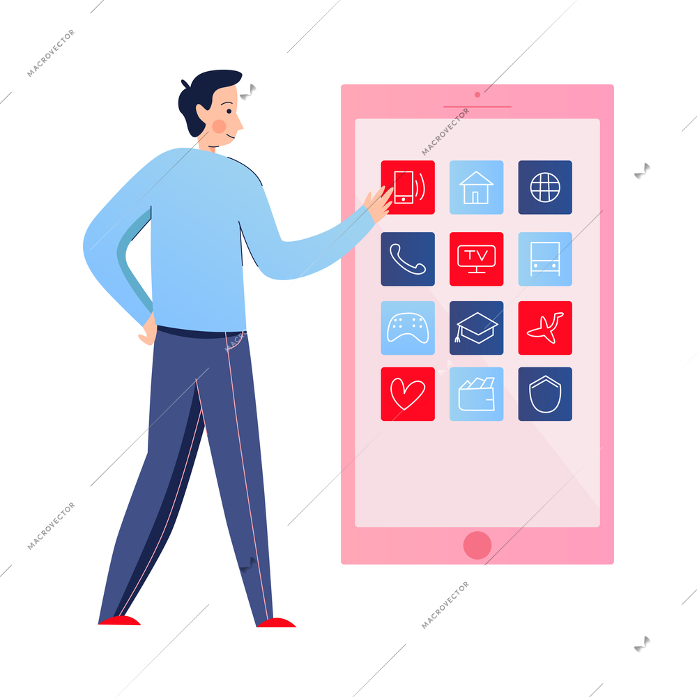 Mobile banking composition with flat human character using smartphone application isolated vector illustration