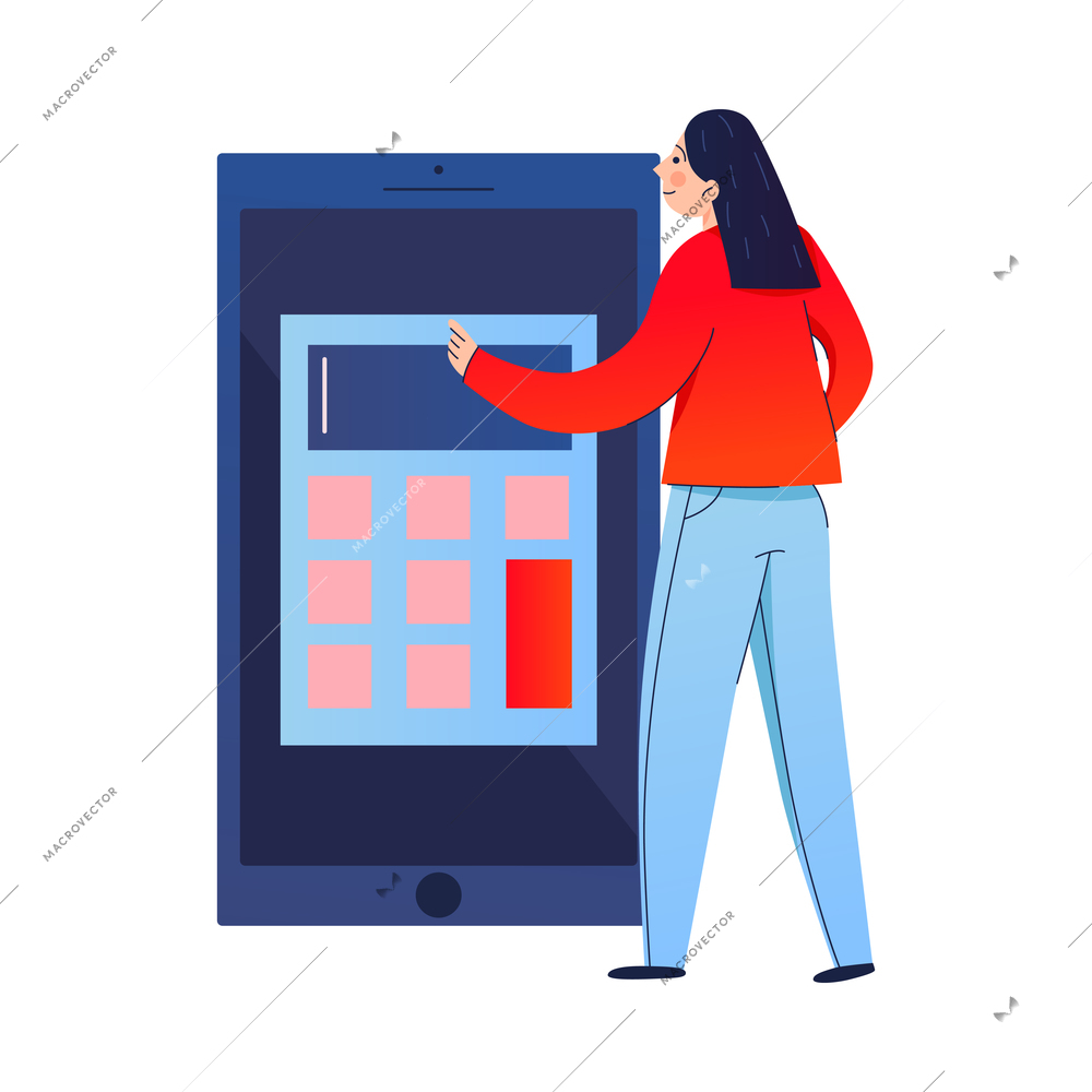 Mobile banking composition with flat human character using smartphone application isolated vector illustration