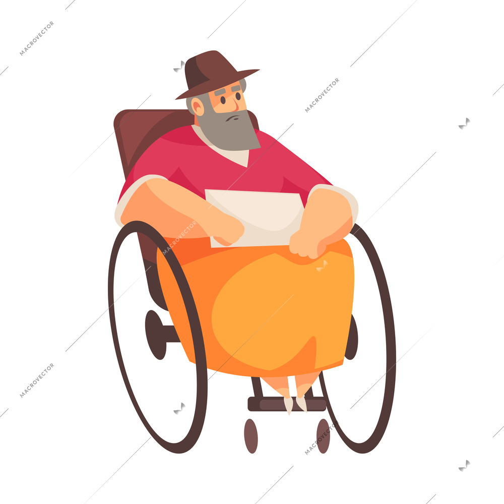 Poor man composition with flat human character of homeless person on blank background vector illustration