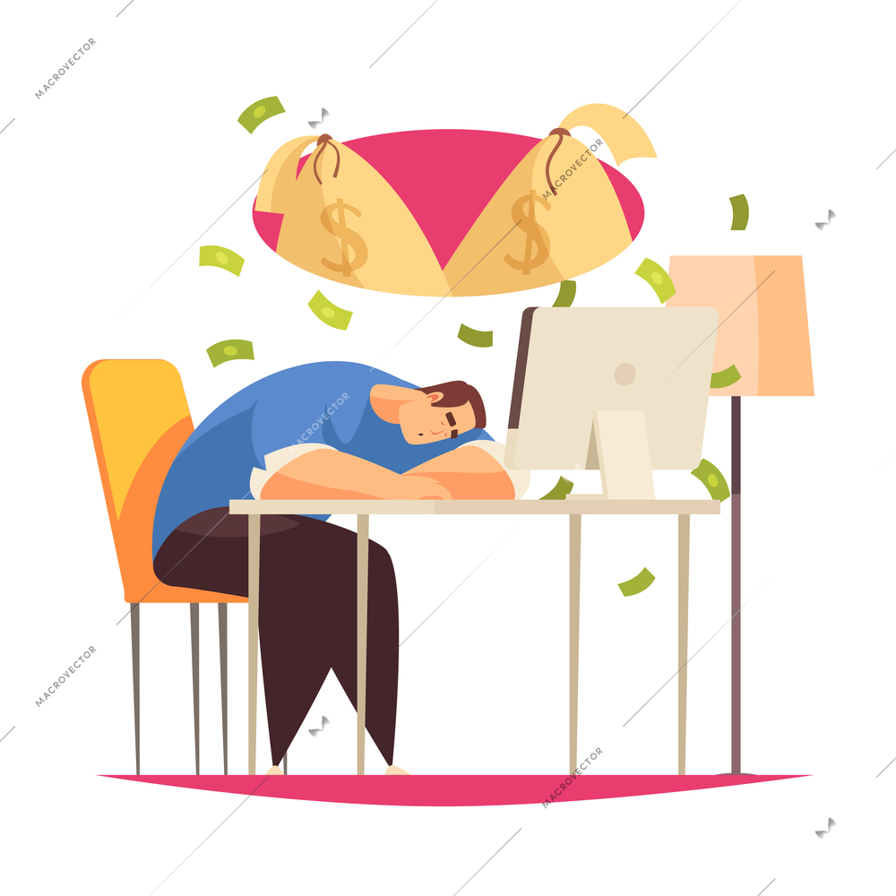 Freelance remote flexible work composition with cartoon style human character of freelancer relaxing at work vector illustration