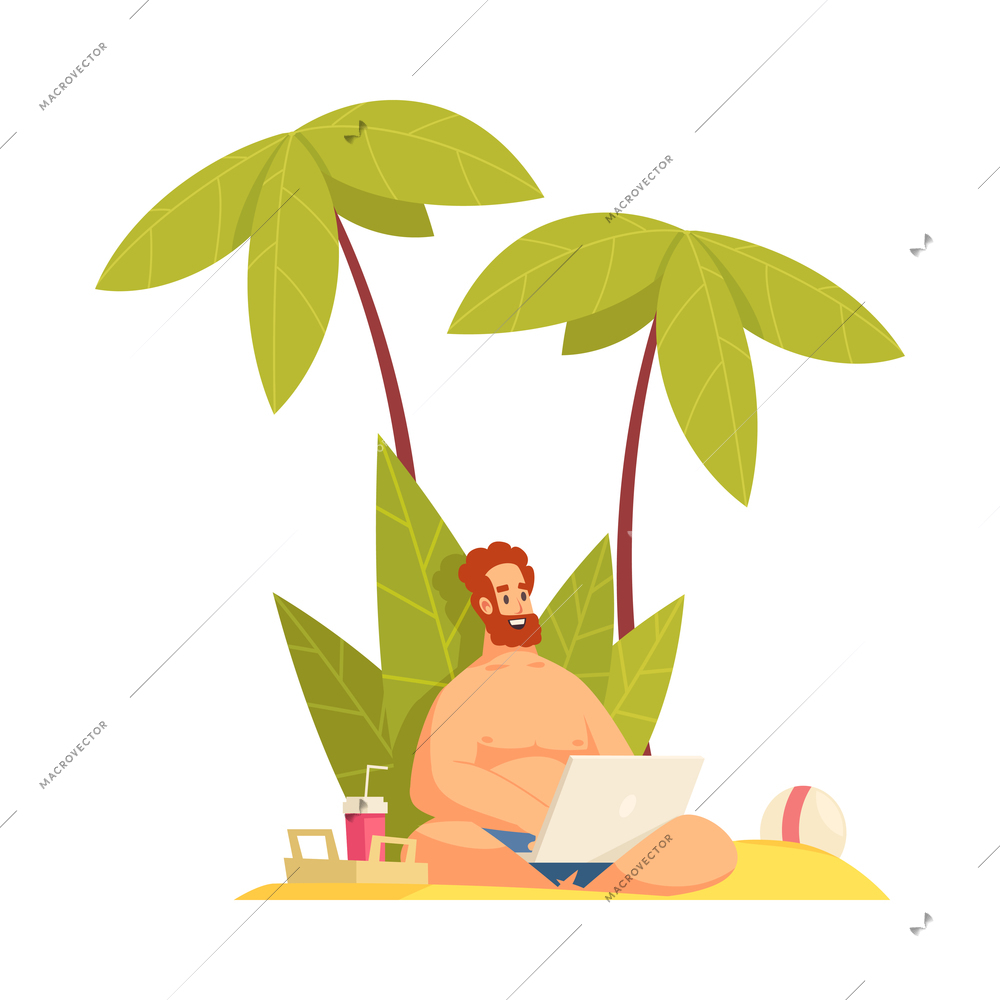 Freelance remote flexible work composition with cartoon style human character of freelancer relaxing at work vector illustration