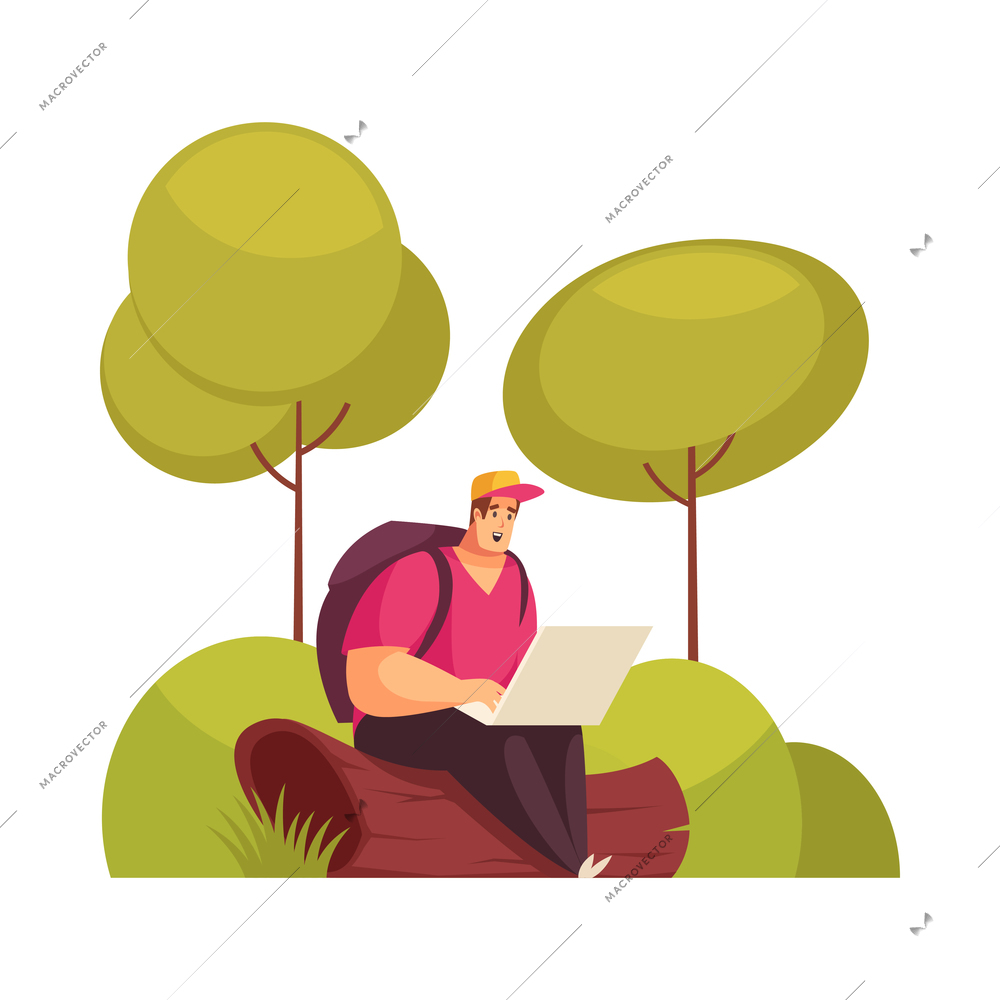 Freelance remote flexible work composition with cartoon style human character of freelancer relaxing at work vector illustration