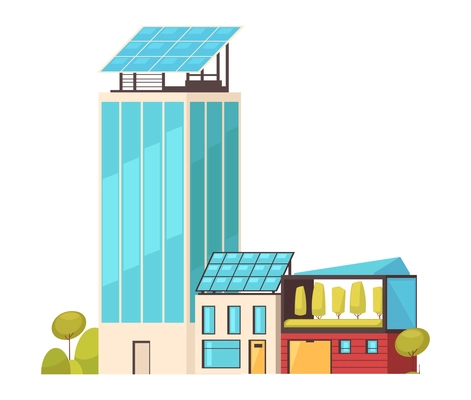 Smart city technology infrastructure services composition of modern buildings with eco energy facilities vector illustration