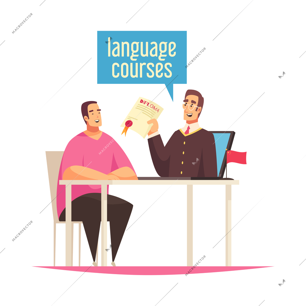 Learning language training composition with human characters books and gadgets vector illustration