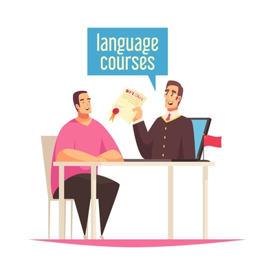 Learning language training composition with human characters books and gadgets vector illustration