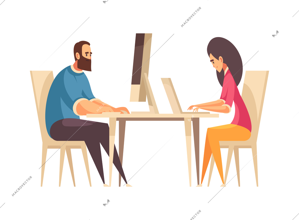 Coworking people composition with creative employee working together isolated on blank background vector illustration