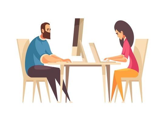 Coworking people composition with creative employee working together isolated on blank background vector illustration