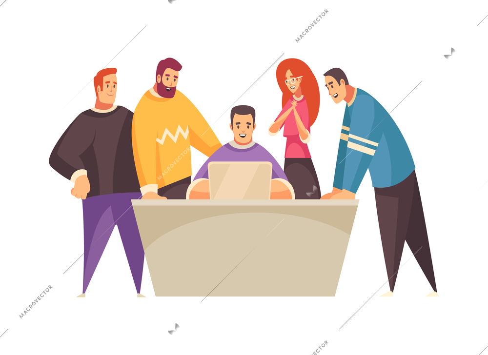 Coworking people composition with creative employee working together isolated on blank background vector illustration