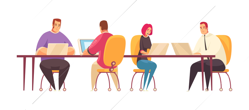 Coworking people composition with creative employee working together isolated on blank background vector illustration