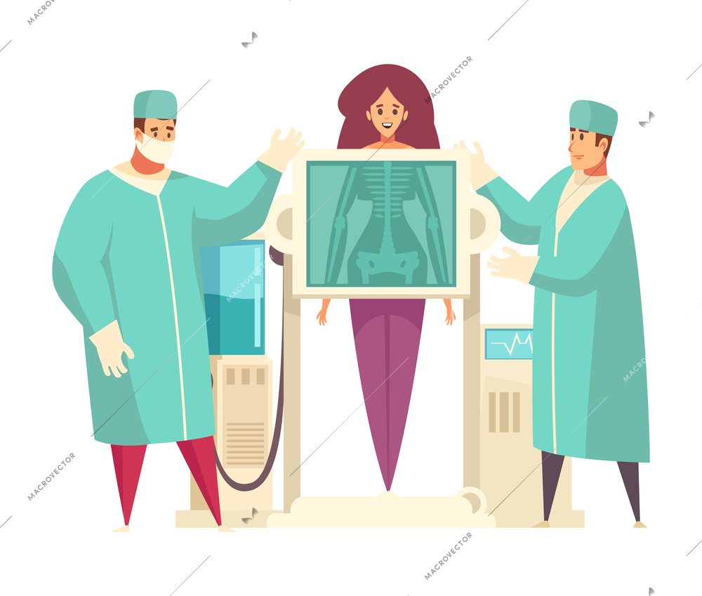 Medical composition with characters of doctors at work with equipment and patients on blank background vector illustration