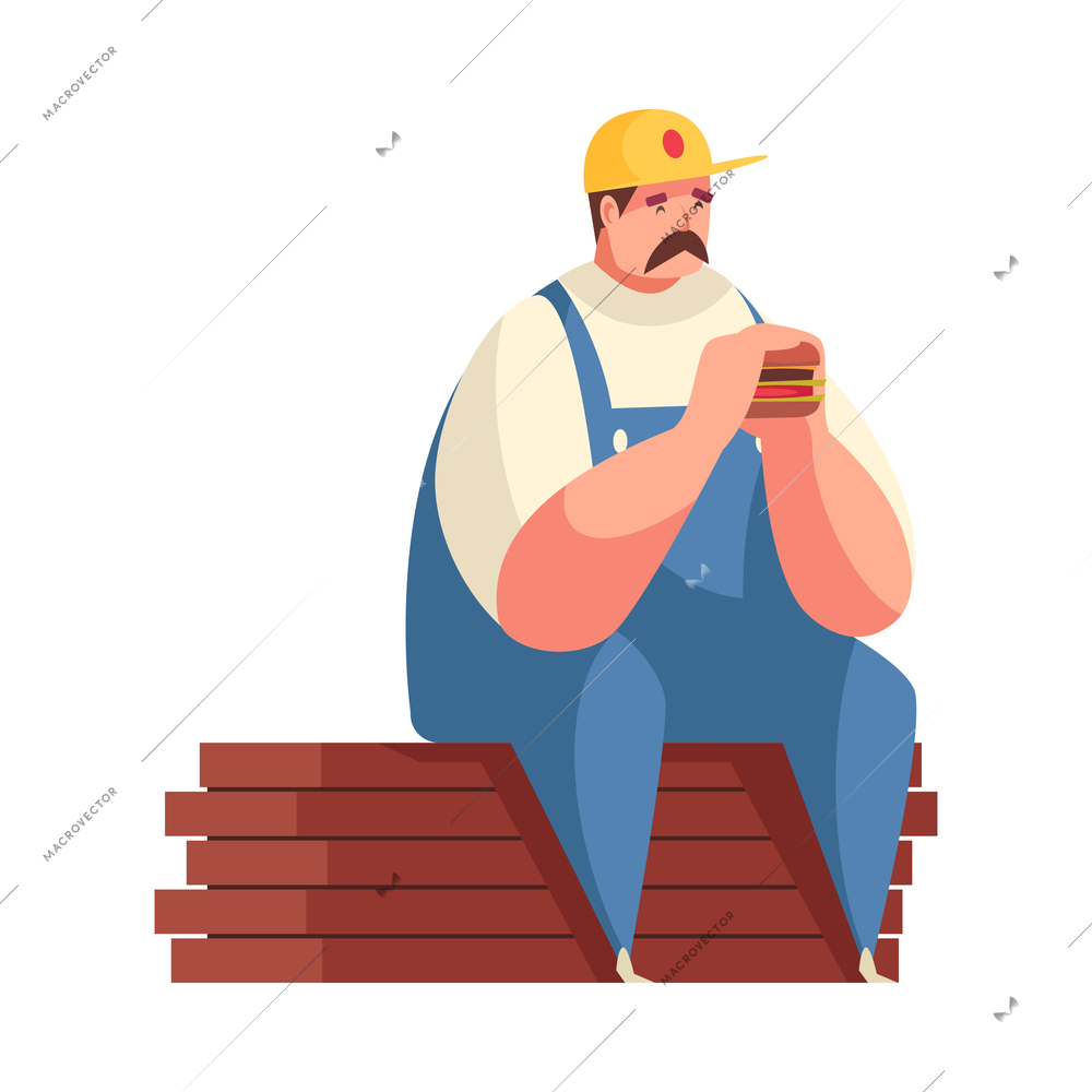 Construction flat composition with human character of builder on blank background vector illustration