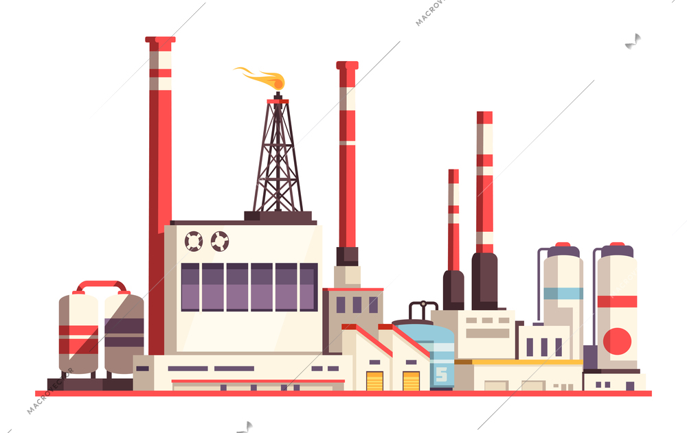Industry factory pollution composition with view of industrial site vector illustration