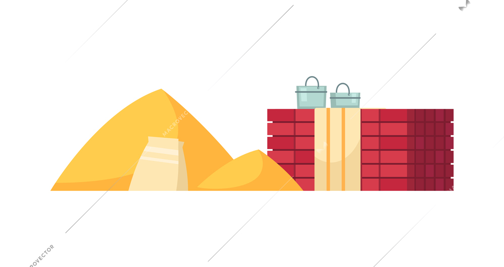 Construction flat composition with builders equipment on blank background vector illustration