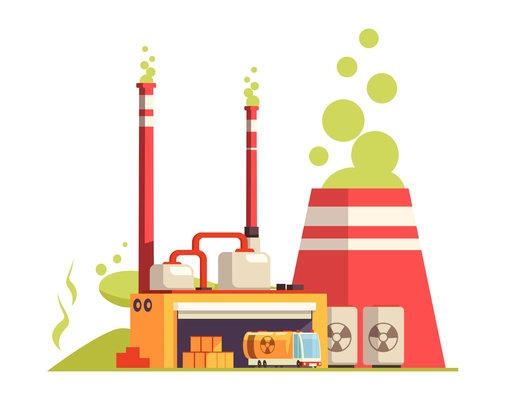 Industry factory pollution composition with view of industrial site vector illustration