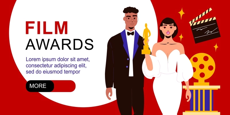 Celebrities poster with cinema awards symbols flat vector illustration