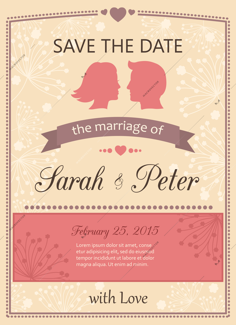 Save the date wedding invitation card template vector illustration