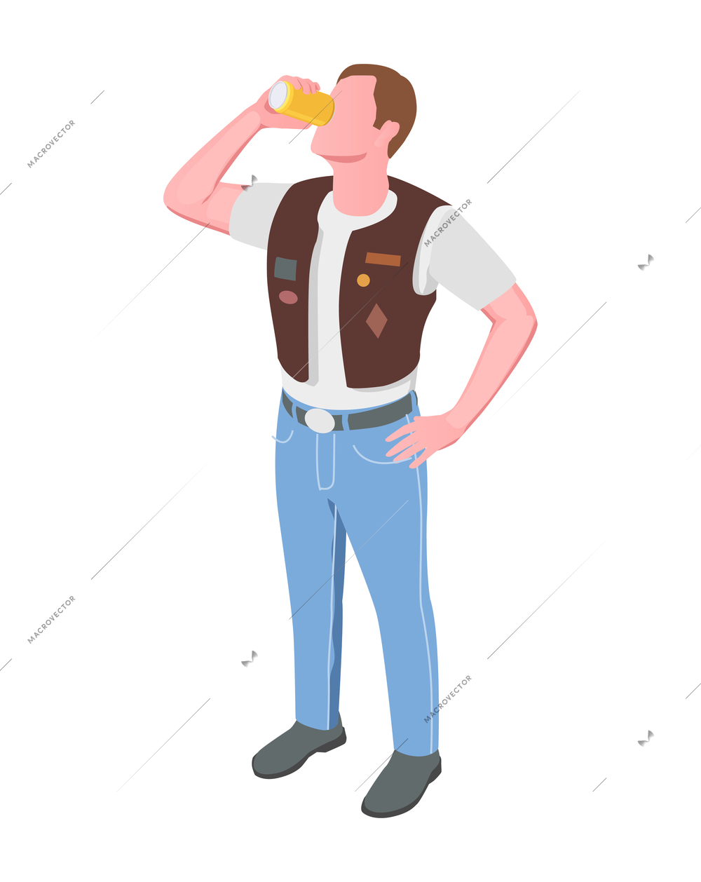 Male biker drinking beer 3d isometric icon on white background vector illustration