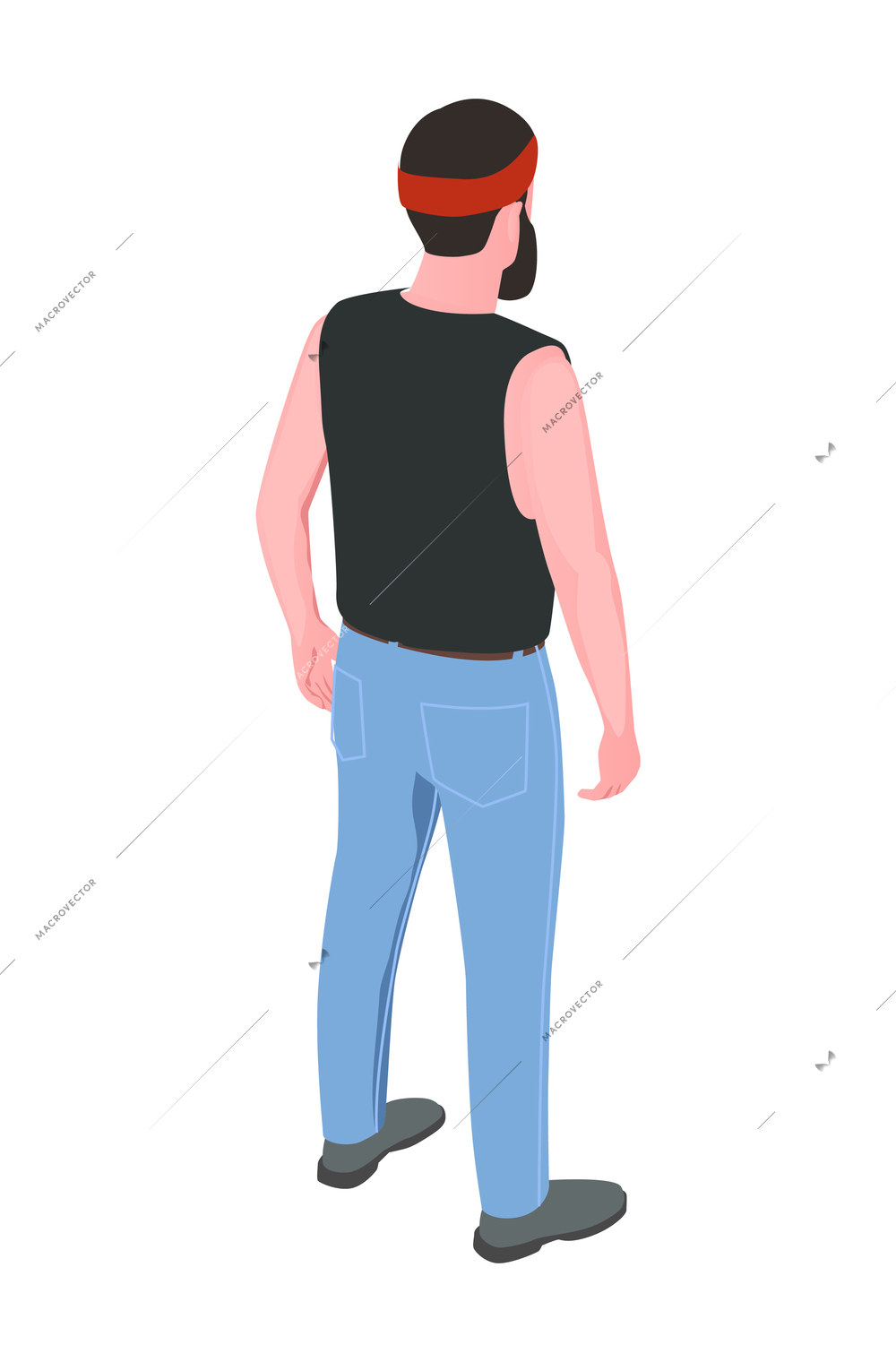 Back view of bearded biker wearing black vest and jeans vector illustration