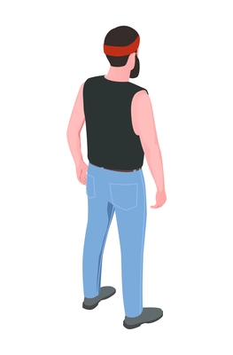 Back view of bearded biker wearing black vest and jeans vector illustration