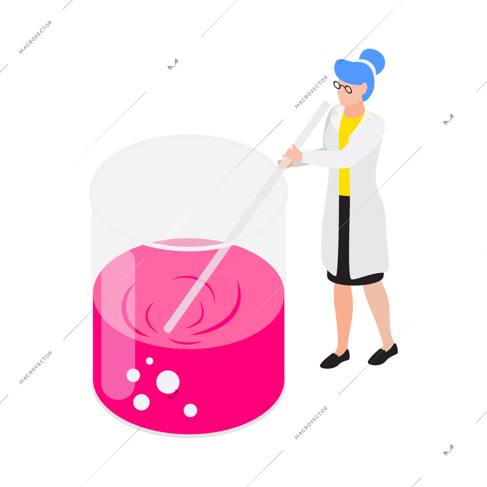 Female scientist working in chemistry lab isometric icon 3d vector illustration