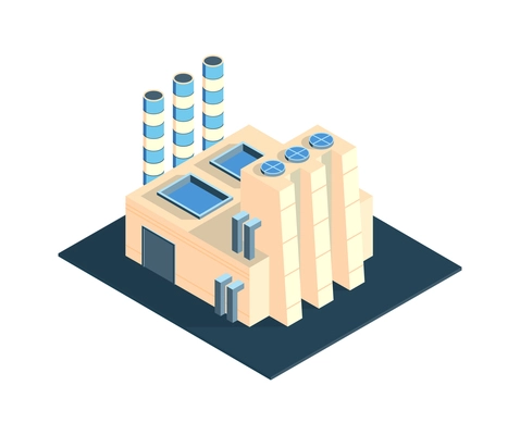 Modern industrial building exterior with chimneys isometric icon 3d vector illustration