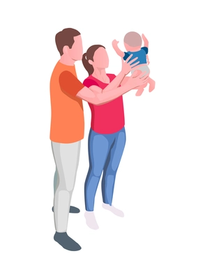 Isometric couple holding newborn baby 3d isometric vector illustration