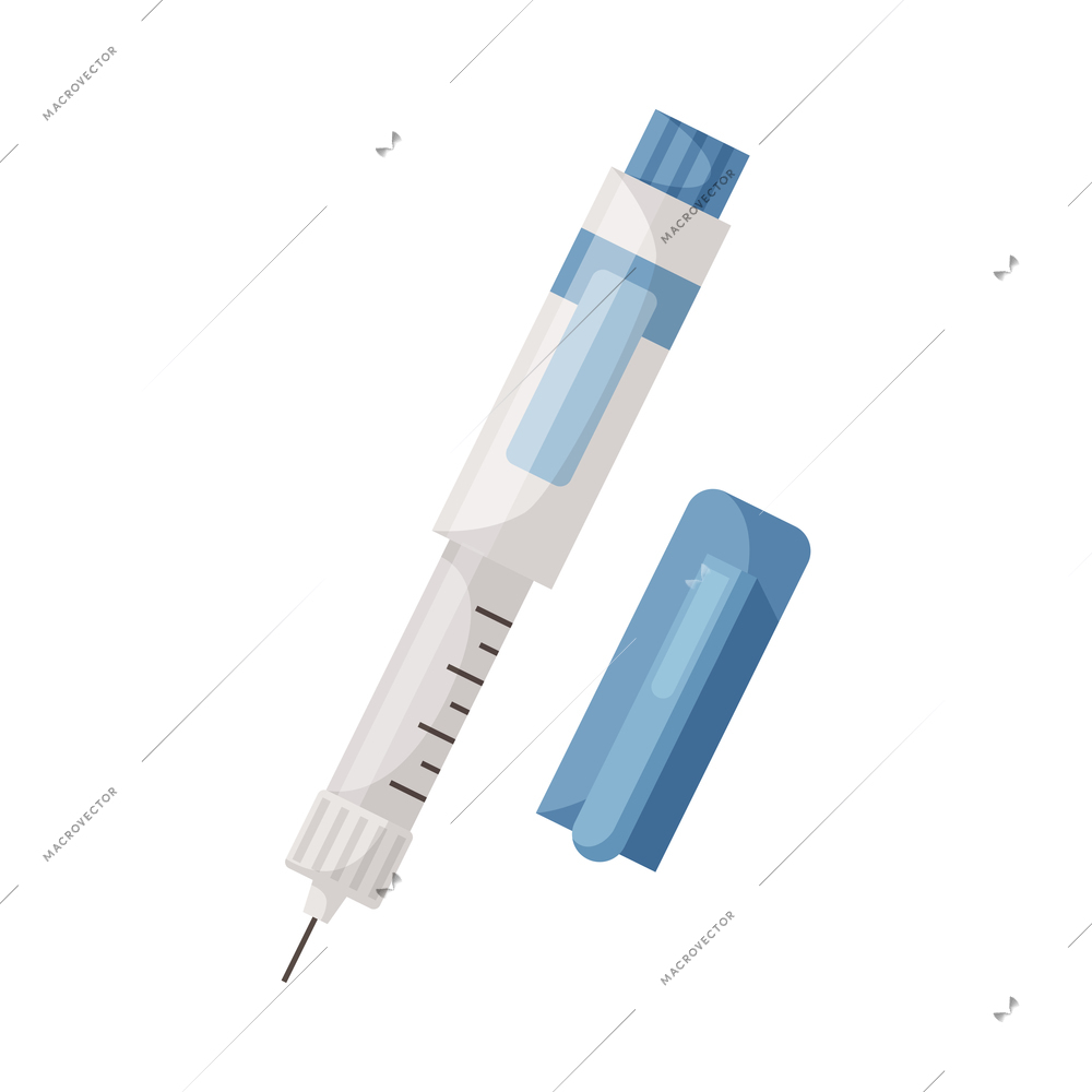 Cartoon icon of medical syringe and cap isolated vector illustration