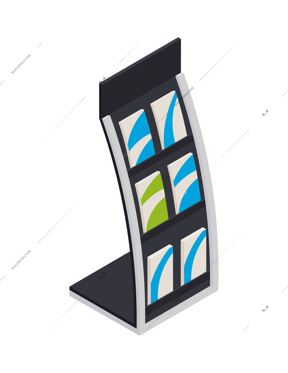 Modern exhibition stand with promotional brochures 3d isometric vector illustration