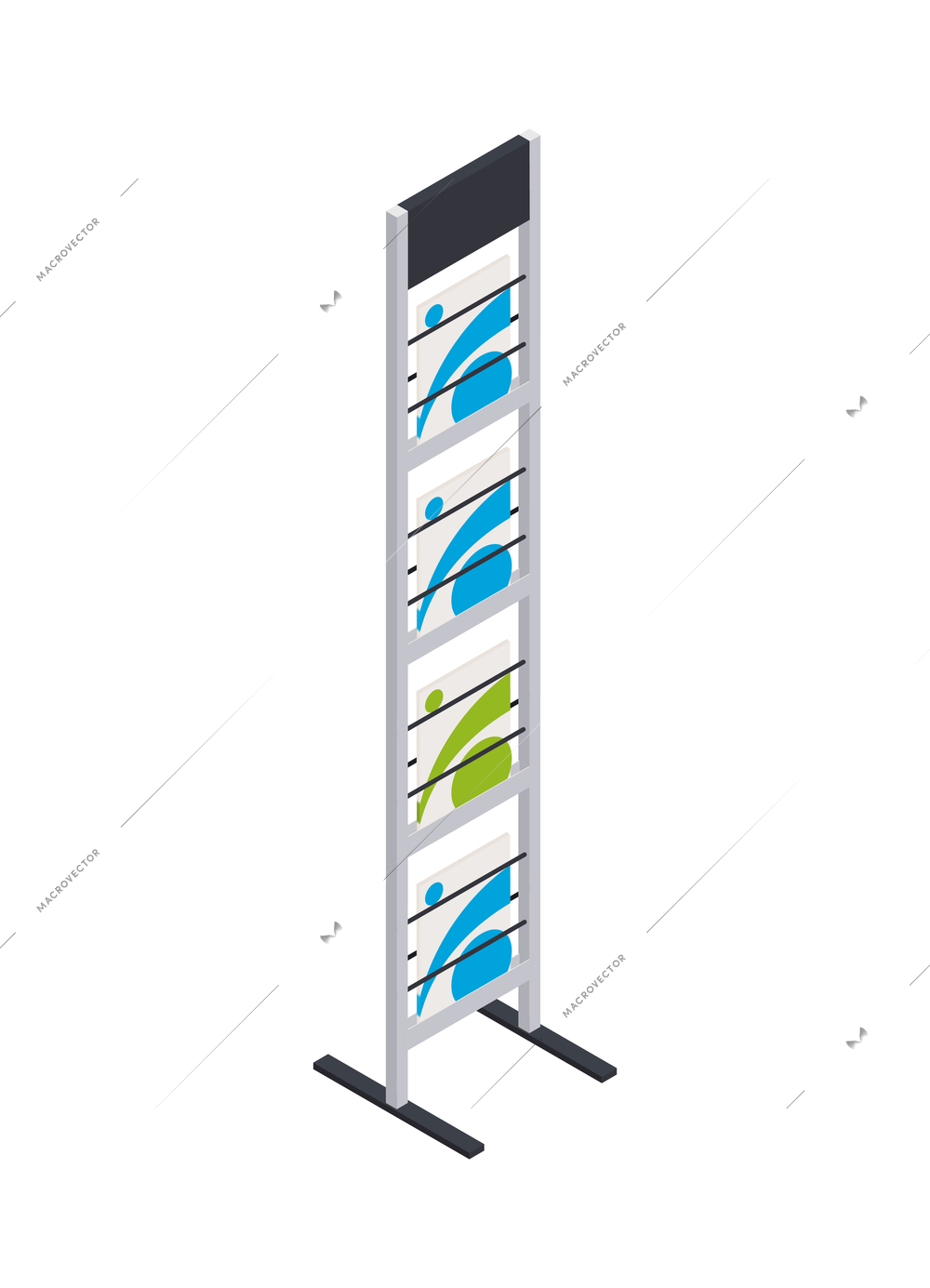 Exposition promotional rack with brochures or catalogues 3d isometric vector illustration