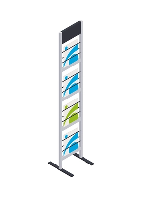 Exposition promotional rack with brochures or catalogues 3d isometric vector illustration