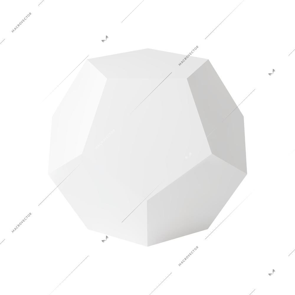 Realistic dodecahedron blank shape on white background 3d vector illustration