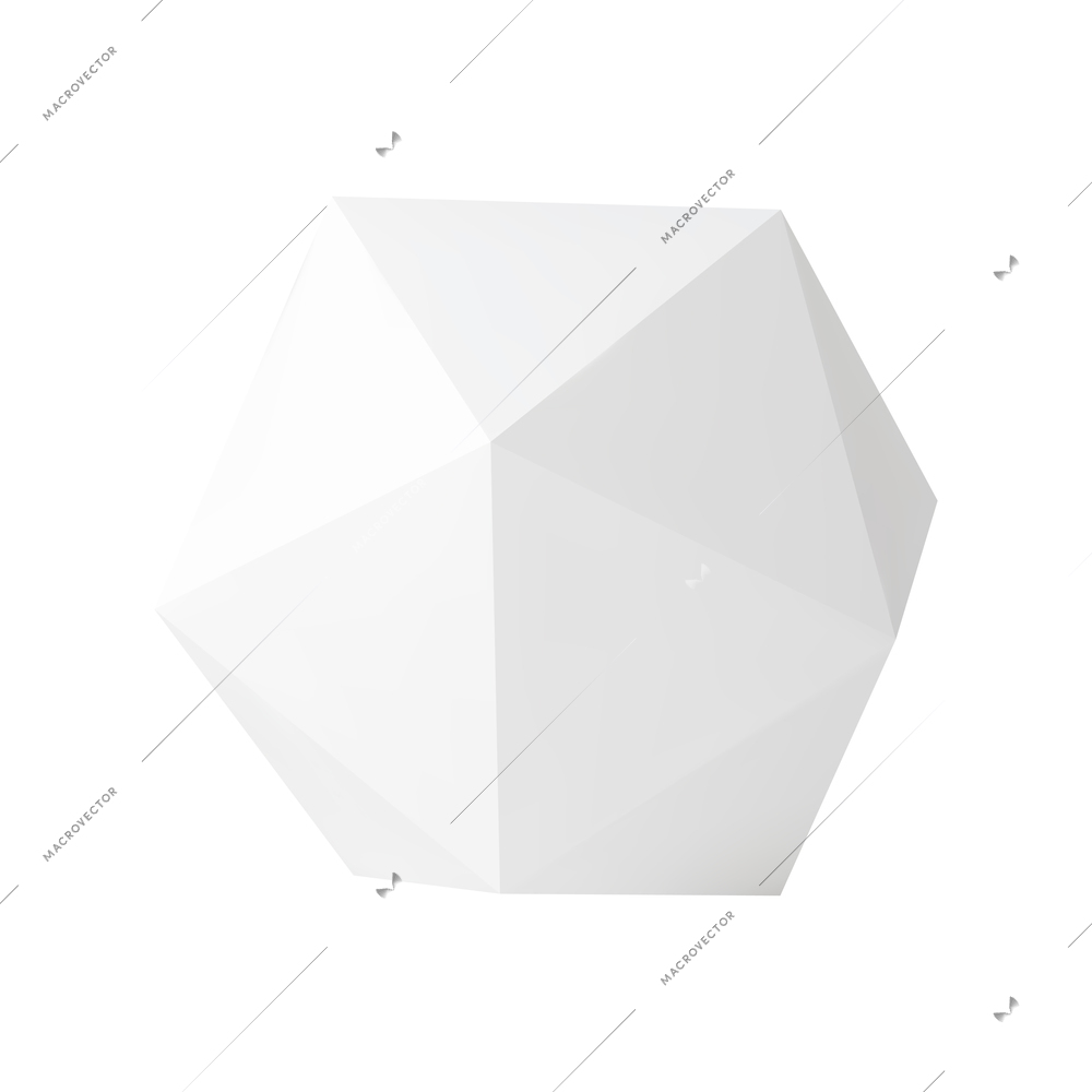 Realistic white icosahedron shape 3d vector illustration