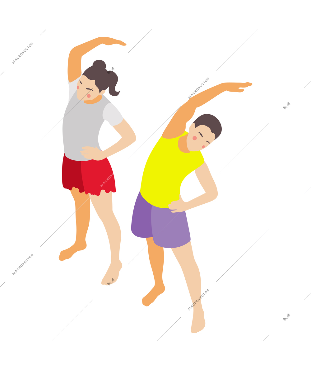 Family fitness isometric icon with brother and sister doing exercises together vector illustration