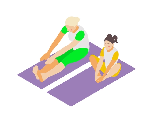 Family fitness isometric icon with grandmother and girl doing sport together 3d vector illustration