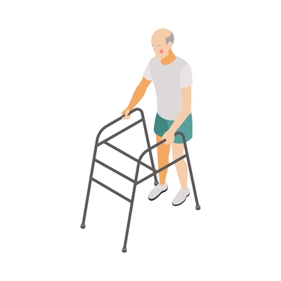 Disabled senior man with walker isometric icon 3d vector illustration