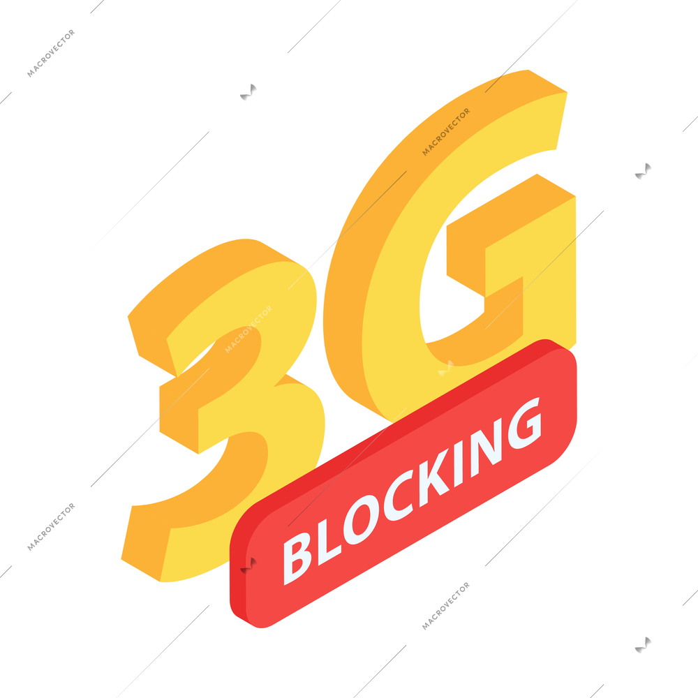 Blocking 3g internet network icon with isometric symbols on white background vector illustration